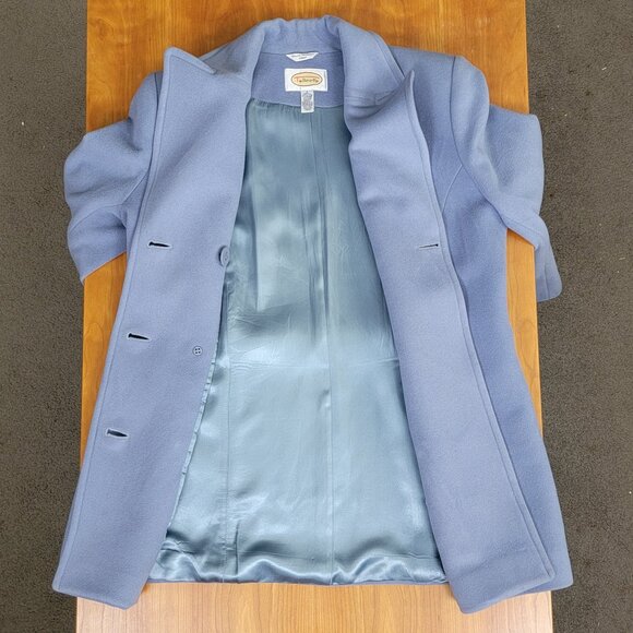 Women's Pale Blue Wool Cashmere Blend Double Breasted Peacoat - 6 - Picture 5 of 13